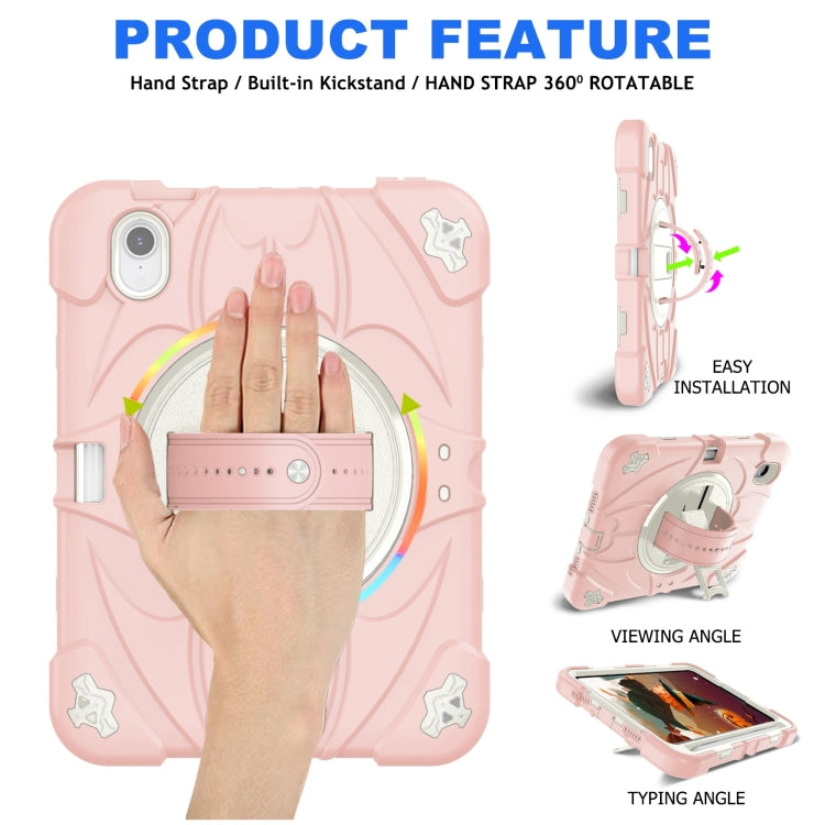 For iPad mini 6 / mini 2024 Bat Hand Grip Turntable Stand Tablet Case(Pink White) - iPad mini 6 Cases by buy2fix | Online Shopping UK | buy2fix