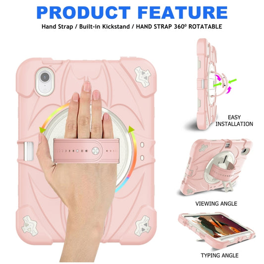 For iPad mini 6 / mini 2024 Bat Hand Grip Turntable Stand Tablet Case(Pink White) - iPad mini 6 Cases by buy2fix | Online Shopping UK | buy2fix