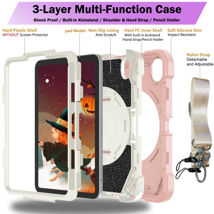 For iPad mini 6 / mini 2024 Bat Hand Grip Turntable Stand Tablet Case(Pink White) - iPad mini 6 Cases by buy2fix | Online Shopping UK | buy2fix