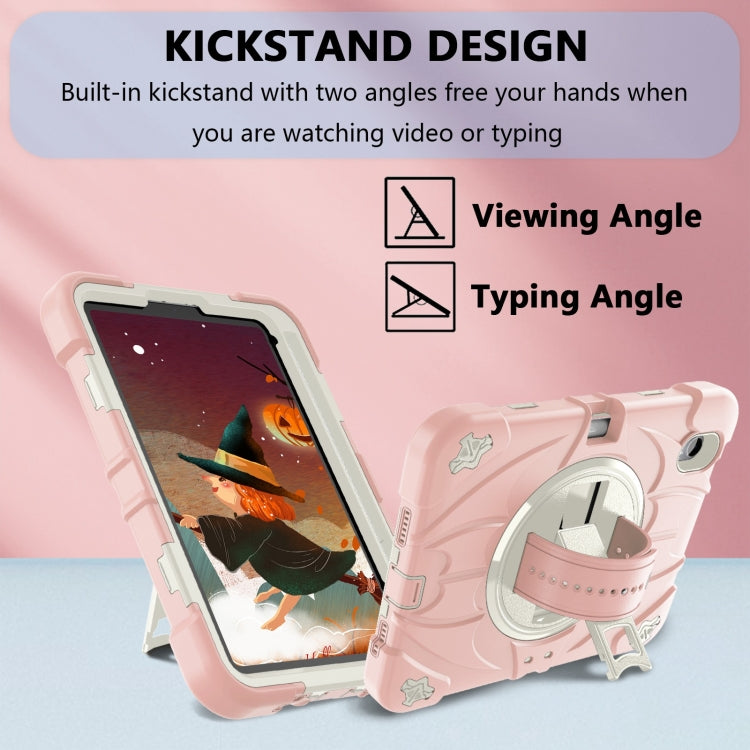 For iPad mini 6 / mini 2024 Bat Hand Grip Turntable Stand Tablet Case(Pink White) - iPad mini 6 Cases by buy2fix | Online Shopping UK | buy2fix