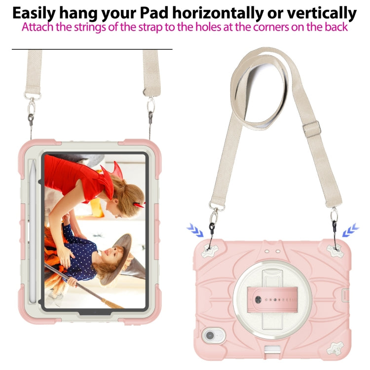 For iPad mini 6 / mini 2024 Bat Hand Grip Turntable Stand Tablet Case(Pink White) - iPad mini 6 Cases by buy2fix | Online Shopping UK | buy2fix