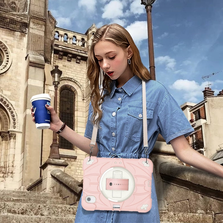 For iPad mini 6 / mini 2024 Bat Hand Grip Turntable Stand Tablet Case(Pink White) - iPad mini 6 Cases by buy2fix | Online Shopping UK | buy2fix