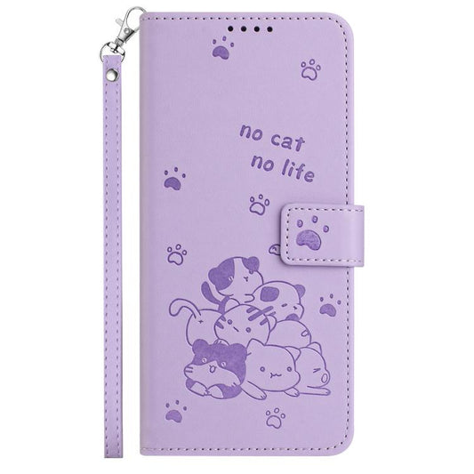 For Google Pixel 10 Pro XL Embossed Kitten Phone Leather Case with Lanyard(Purple) - Google Cases by buy2fix | Online Shopping UK | buy2fix
