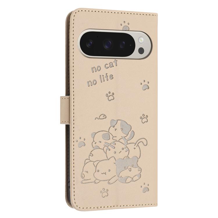 For Google Pixel 10 Pro XL Embossed Kitten Phone Leather Case with Lanyard(Beige) - Google Cases by buy2fix | Online Shopping UK | buy2fix