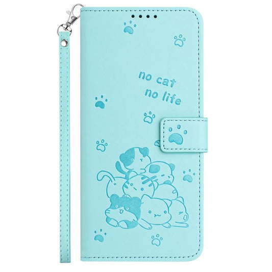 For Google Pixel 10 Pro XL Embossed Kitten Phone Leather Case with Lanyard(Mint Green) - Google Cases by buy2fix | Online Shopping UK | buy2fix