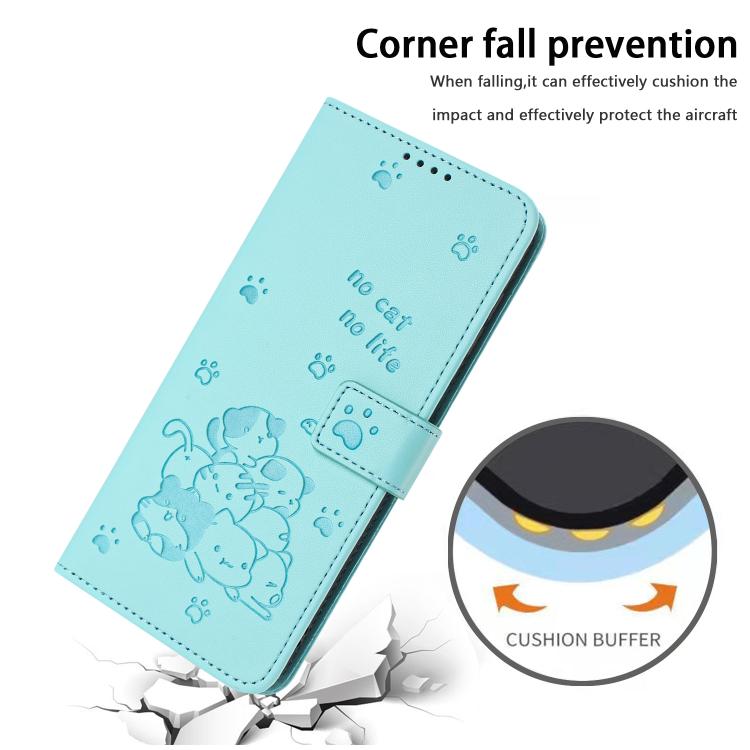 For Google Pixel 10 Pro XL Embossed Kitten Phone Leather Case with Lanyard(Mint Green) - Google Cases by buy2fix | Online Shopping UK | buy2fix