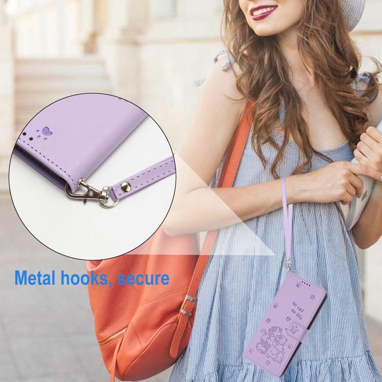 For Google Pixel 10 / 10 Pro Embossed Kitten Phone Leather Case with Lanyard(Purple) - Google Cases by buy2fix | Online Shopping UK | buy2fix