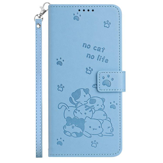 For Google Pixel 10 / 10 Pro Embossed Kitten Phone Leather Case with Lanyard(Blue) - Google Cases by buy2fix | Online Shopping UK | buy2fix