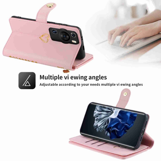 For Huawei P60 Pro POLA Love Multi-Card Slots Zipper Wallet Leather Phone Case(Pink) by POLA