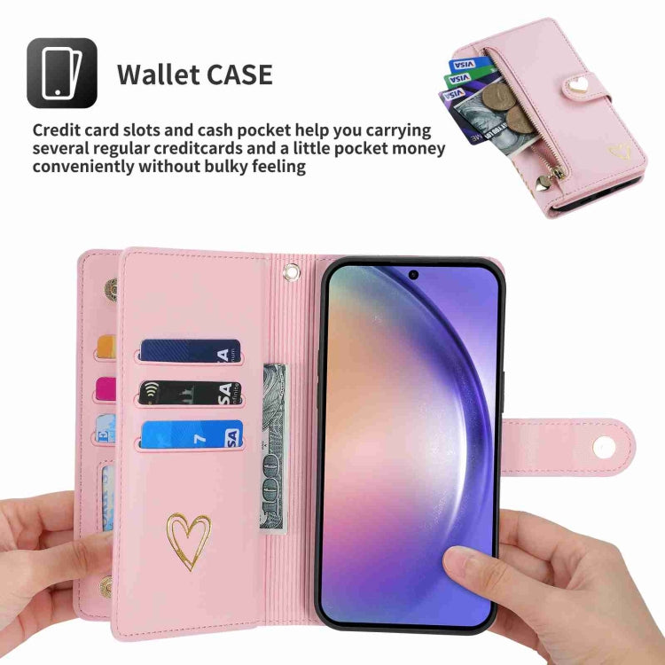 For Samsung Galaxy A54 POLA Love Multi-Card Slots Zipper Wallet Leather Phone Case(Pink) - Galaxy Phone Cases by POLA | Online Shopping UK | buy2fix