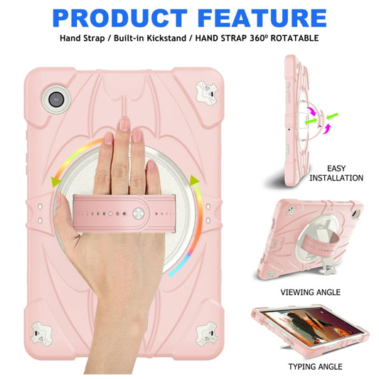 For Samsung Galaxy Tab A8 Bat Hand Grip Turntable Stand Tablet Case(Pink White) by buy2fix
