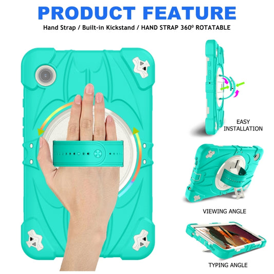 For Samsung Galaxy Tab A9 Bat Hand Grip Turntable Stand Tablet Case(Mint Green White) by buy2fix