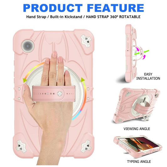 For Samsung Galaxy Tab A9 Bat Hand Grip Turntable Stand Tablet Case(Pink White) by buy2fix