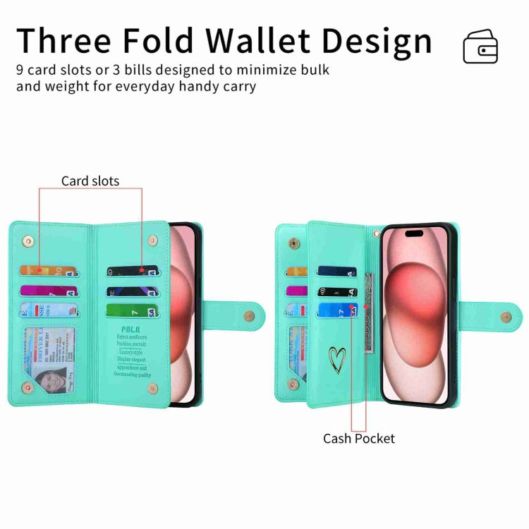 For iPhone 11 Pro POLA Love Multi-Card Slots Zipper Wallet Leather Phone Case(Light Green) - iPhone 11 Pro Cases by POLA | Online Shopping UK | buy2fix