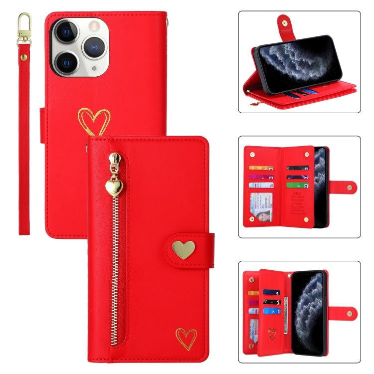 For iPhone 11 Pro Max POLA Love Multi-Card Slots Zipper Wallet Leather Phone Case(Red) - iPhone 11 Pro Max Cases by POLA | Online Shopping UK | buy2fix