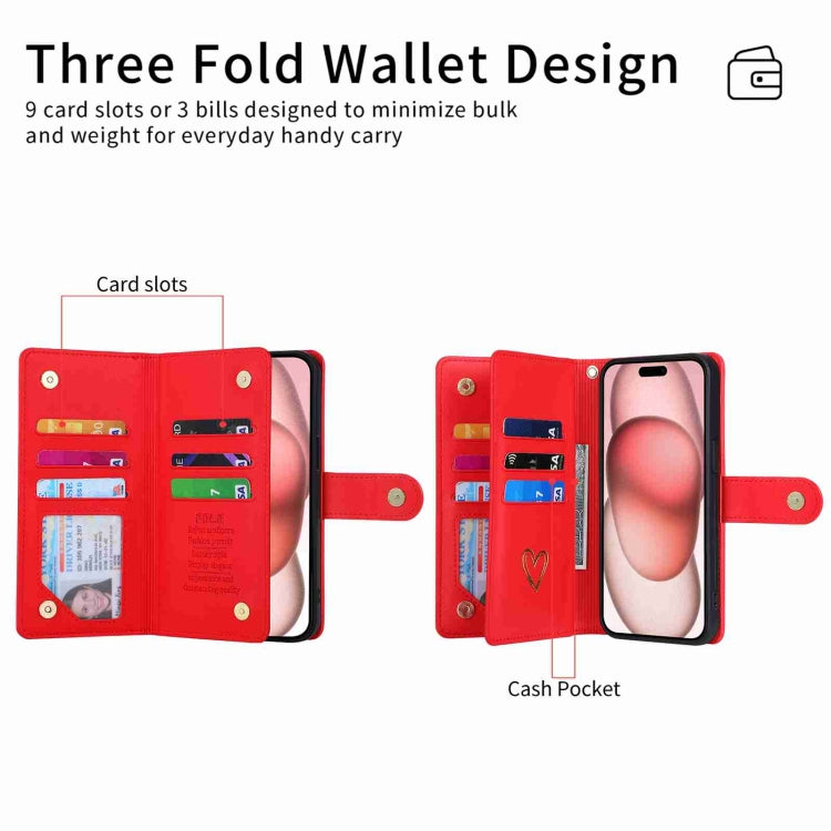 For iPhone 11 Pro Max POLA Love Multi-Card Slots Zipper Wallet Leather Phone Case(Red) - iPhone 11 Pro Max Cases by POLA | Online Shopping UK | buy2fix