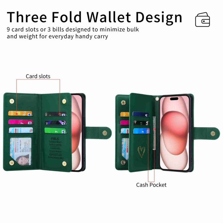 For iPhone 11 Pro Max POLA Love Multi-Card Slots Zipper Wallet Leather Phone Case(Dark Green) - iPhone 11 Pro Max Cases by POLA | Online Shopping UK | buy2fix