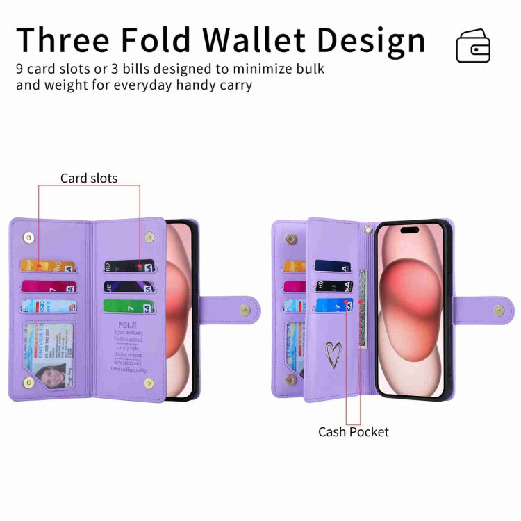 For iPhone 11 Pro Max POLA Love Multi-Card Slots Zipper Wallet Leather Phone Case(Purple) - iPhone 11 Pro Max Cases by POLA | Online Shopping UK | buy2fix