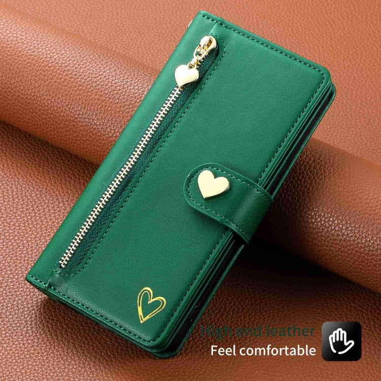 For iPhone 12 Pro Max POLA Love Multi-Card Slots Zipper Wallet Leather Phone Case(Dark Green) - iPhone 12 Pro Max Cases by POLA | Online Shopping UK | buy2fix
