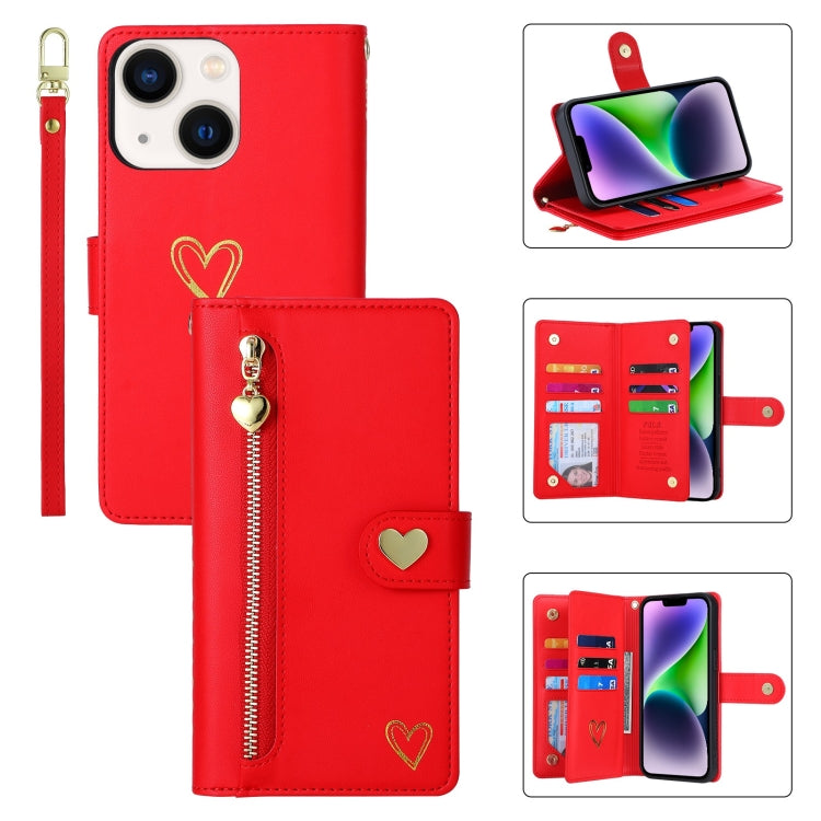 For iPhone 14 Plus POLA Love Multi-Card Slots Zipper Wallet Leather Phone Case(Red) - iPhone 14 Plus Cases by POLA | Online Shopping UK | buy2fix