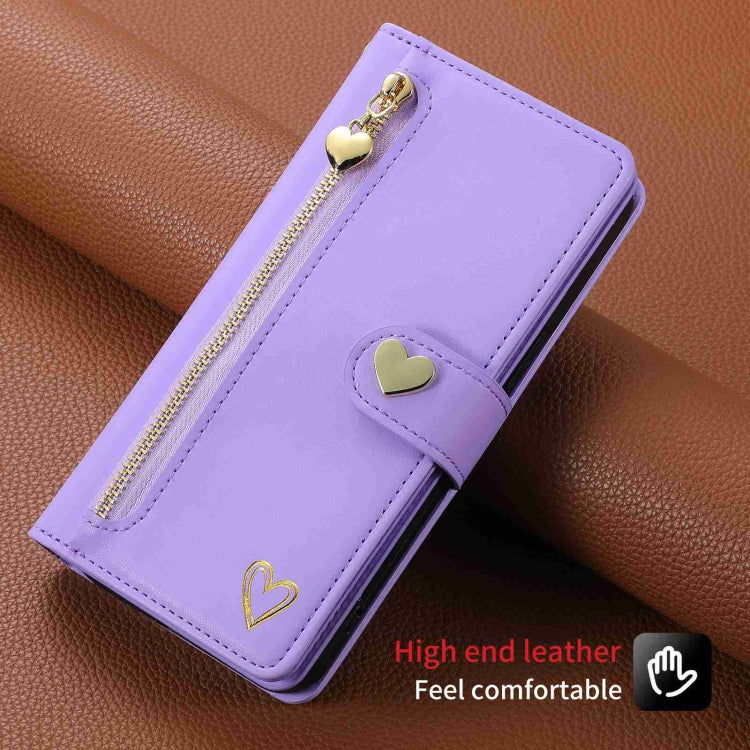 For iPhone 14 Plus POLA Love Multi-Card Slots Zipper Wallet Leather Phone Case(Purple) - iPhone 14 Plus Cases by POLA | Online Shopping UK | buy2fix