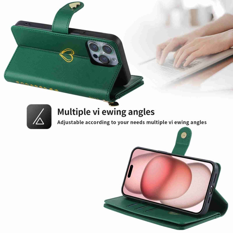 For iPhone 14 Pro Max POLA Love Multi-Card Slots Zipper Wallet Leather Phone Case(Dark Green) - iPhone 14 Pro Max Cases by POLA | Online Shopping UK | buy2fix
