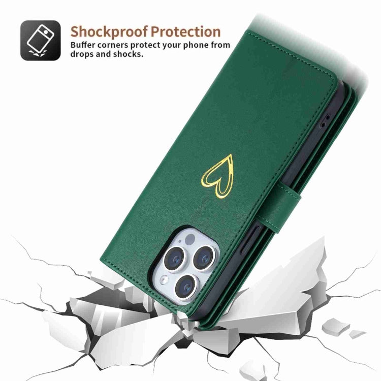 For iPhone 14 Pro Max POLA Love Multi-Card Slots Zipper Wallet Leather Phone Case(Dark Green) - iPhone 14 Pro Max Cases by POLA | Online Shopping UK | buy2fix