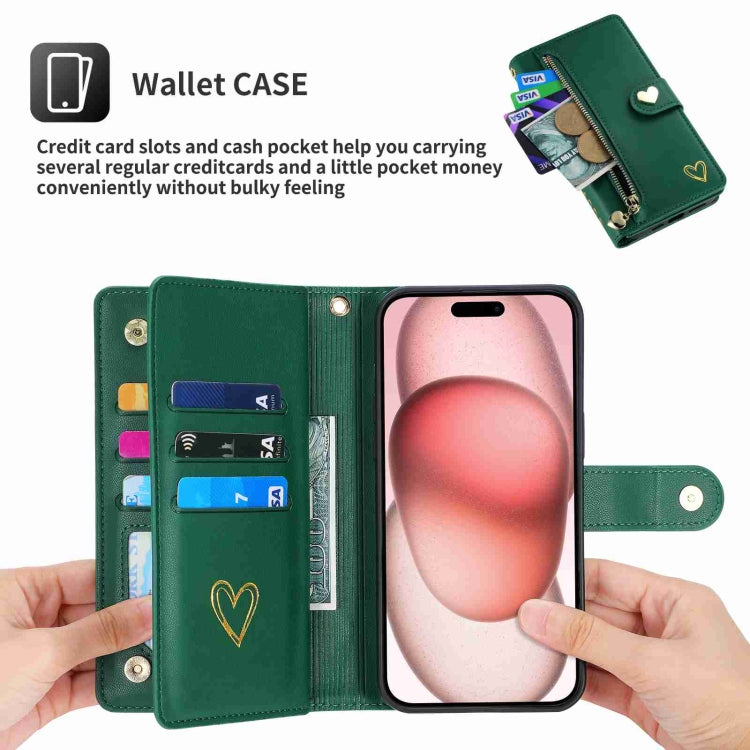 For iPhone 14 Pro Max POLA Love Multi-Card Slots Zipper Wallet Leather Phone Case(Dark Green) - iPhone 14 Pro Max Cases by POLA | Online Shopping UK | buy2fix
