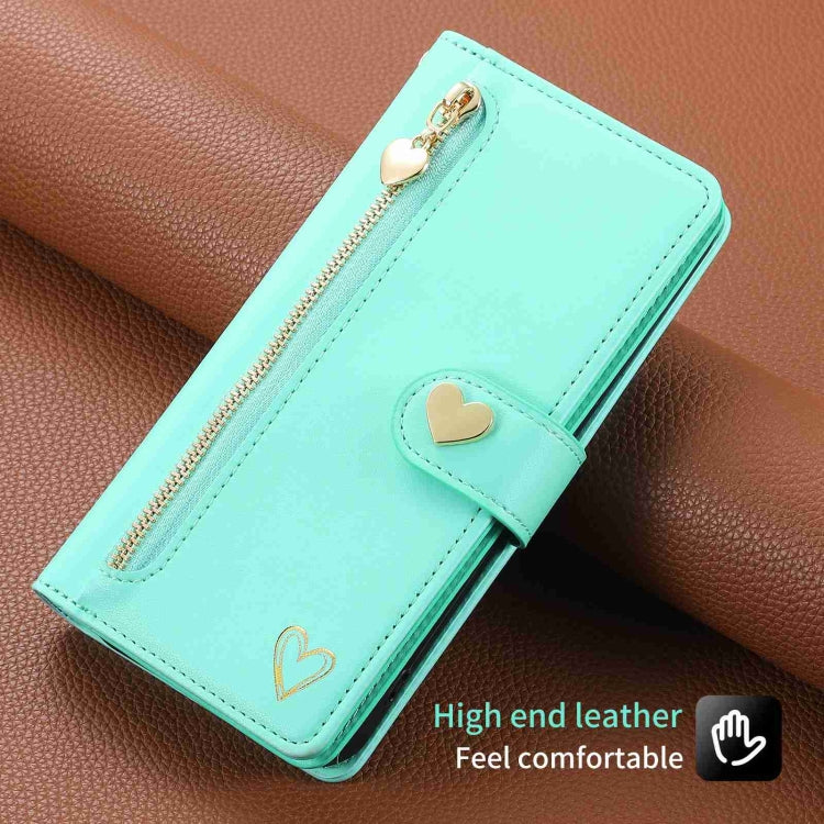 For iPhone 14 Pro Max POLA Love Multi-Card Slots Zipper Wallet Leather Phone Case(Light Green) - iPhone 14 Pro Max Cases by POLA | Online Shopping UK | buy2fix