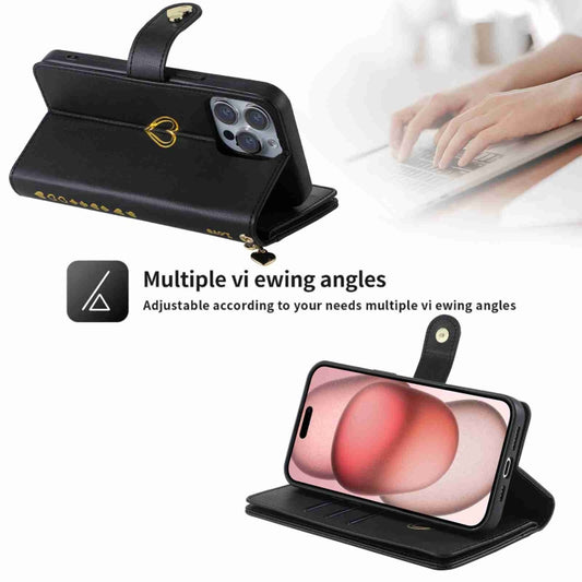 For iPhone 15 Pro POLA Love Multi-Card Slots Zipper Wallet Leather Phone Case(Black) - iPhone 15 Pro Cases by POLA | Online Shopping UK | buy2fix