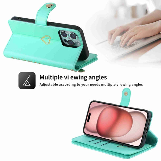 For iPhone 15 Pro POLA Love Multi-Card Slots Zipper Wallet Leather Phone Case(Light Green) - iPhone 15 Pro Cases by POLA | Online Shopping UK | buy2fix