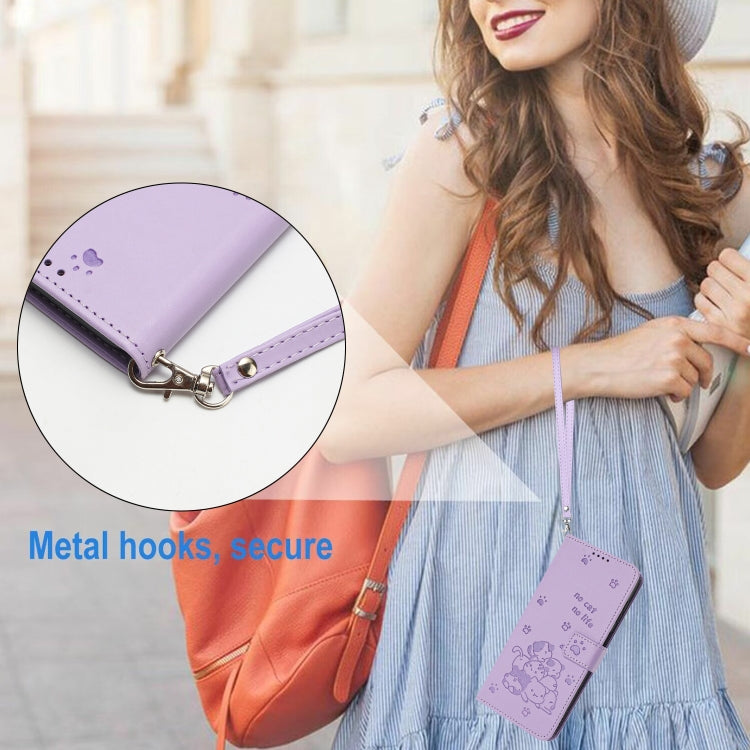 For Tecno Spark Go 2024 4G Embossed Kitten Phone Leather Case with Lanyard(Purple) by buy2fix