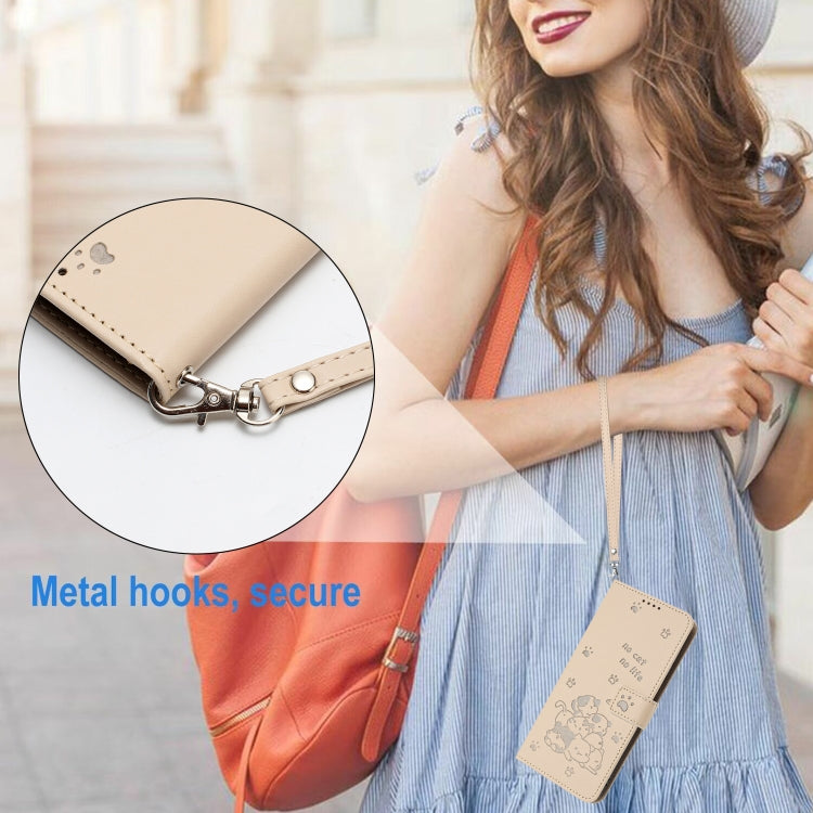 For Tecno Spark Go 2024 4G Embossed Kitten Phone Leather Case with Lanyard(Beige) by buy2fix