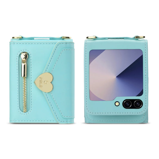 For Samsung Galaxy Z Flip6 / Flip7 FE POLA Love Buckle Multi-Card Slots Zipper Wallet Phone Case(Blue) - Galaxy Z Flip6 5G Cases by POLA | Online Shopping UK | buy2fix