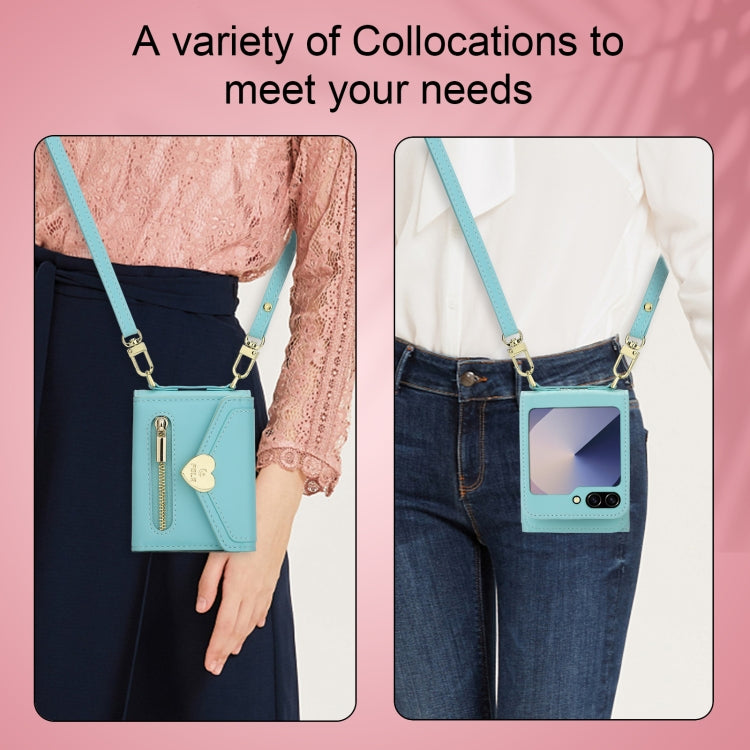 For Samsung Galaxy Z Flip6 / Flip7 FE POLA Love Buckle Multi-Card Slots Zipper Wallet Phone Case(Blue) - Galaxy Z Flip6 5G Cases by POLA | Online Shopping UK | buy2fix