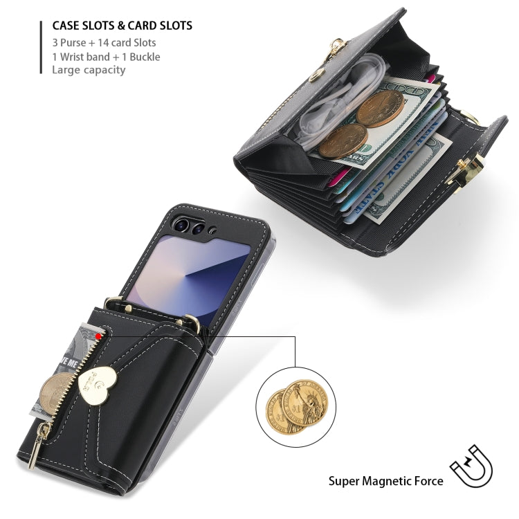 For Samsung Galaxy Z Flip6 / Flip7 FE POLA Love Buckle Multi-Card Slots Zipper Wallet Phone Case(Black) - Galaxy Z Flip6 5G Cases by POLA | Online Shopping UK | buy2fix