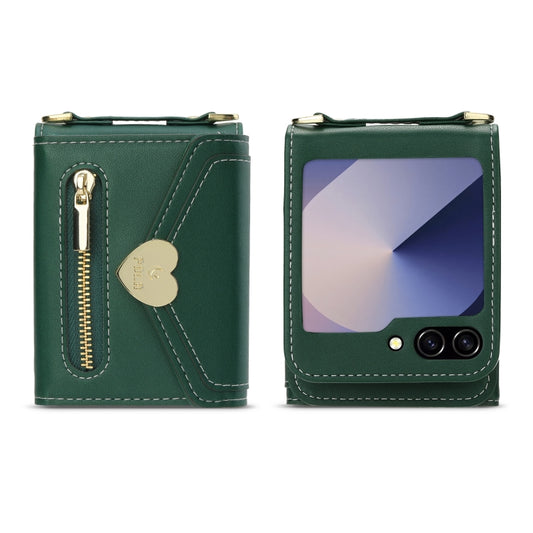 For Samsung Galaxy Z Flip6 / Flip7 FE POLA Love Buckle Multi-Card Slots Zipper Wallet Phone Case(Green) - Galaxy Z Flip6 5G Cases by POLA | Online Shopping UK | buy2fix