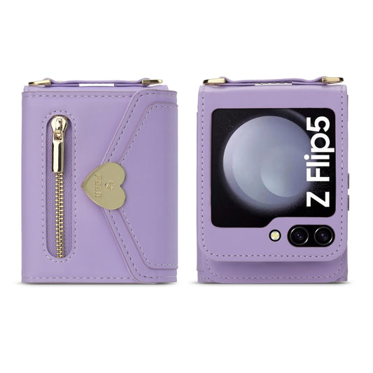 For Samsung Galaxy Z Flip5 POLA Love Buckle Multi-Card Slots Zipper Wallet Phone Case(Purple) - Galaxy Z Flip5 Cases by POLA | Online Shopping UK | buy2fix