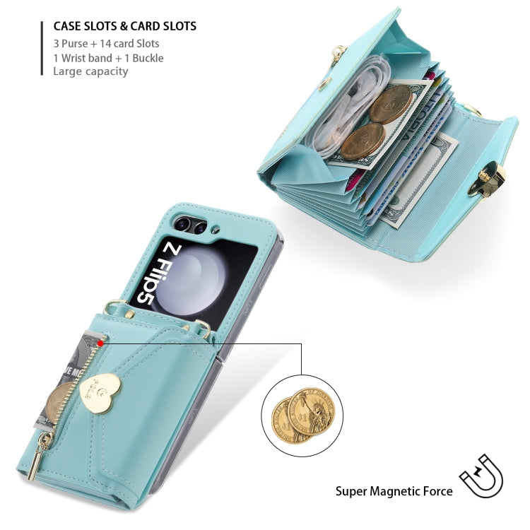 For Samsung Galaxy Z Flip5 POLA Love Buckle Multi-Card Slots Zipper Wallet Phone Case(Blue) - Galaxy Z Flip5 Cases by POLA | Online Shopping UK | buy2fix
