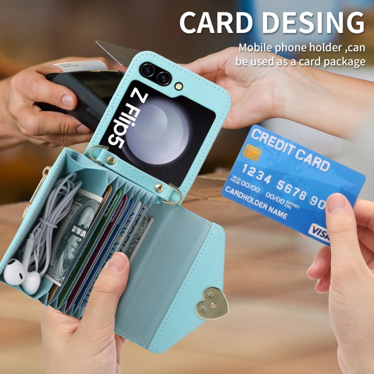For Samsung Galaxy Z Flip5 POLA Love Buckle Multi-Card Slots Zipper Wallet Phone Case(Blue) - Galaxy Z Flip5 Cases by POLA | Online Shopping UK | buy2fix