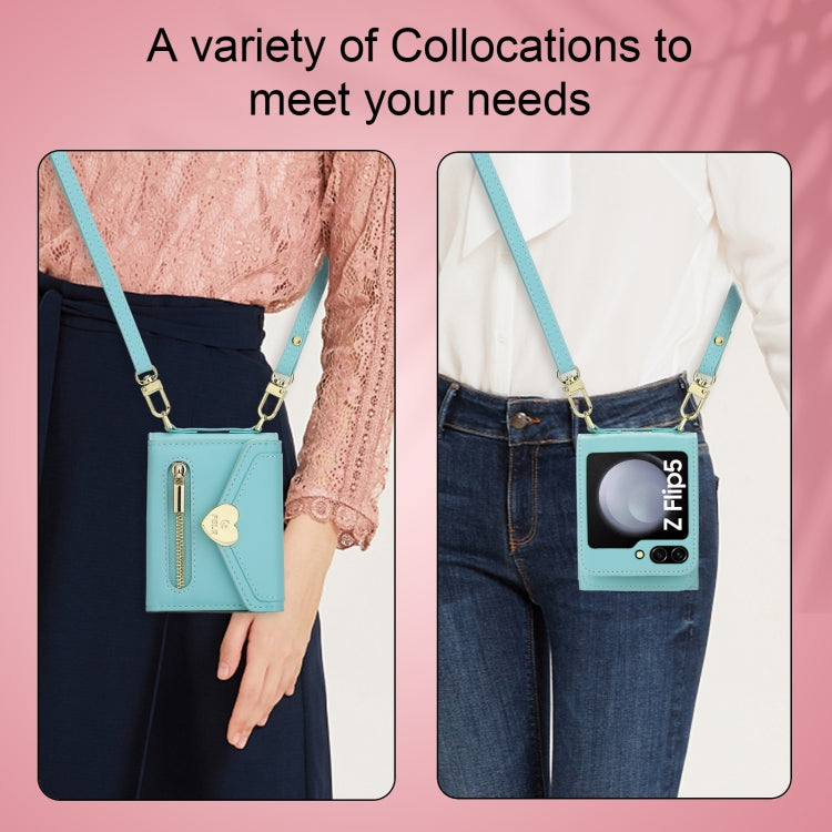 For Samsung Galaxy Z Flip5 POLA Love Buckle Multi-Card Slots Zipper Wallet Phone Case(Blue) - Galaxy Z Flip5 Cases by POLA | Online Shopping UK | buy2fix