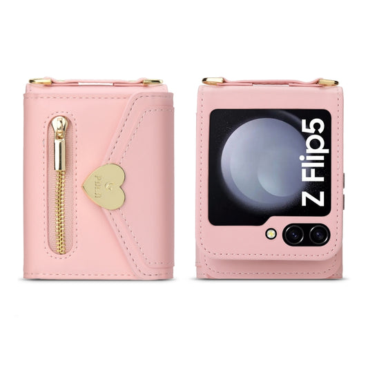 For Samsung Galaxy Z Flip5 POLA Love Buckle Multi-Card Slots Zipper Wallet Phone Case(Pink) - Galaxy Z Flip5 Cases by POLA | Online Shopping UK | buy2fix