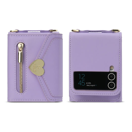 For Samsung Galaxy Z Flip4 POLA Love Buckle Multi-Card Slots Zipper Wallet Phone Case(Purple) - Galaxy Z Flip4 5G Cases by POLA | Online Shopping UK | buy2fix