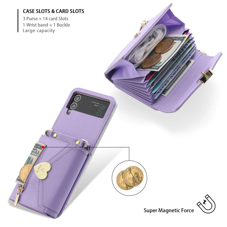 For Samsung Galaxy Z Flip4 POLA Love Buckle Multi-Card Slots Zipper Wallet Phone Case(Purple) - Galaxy Z Flip4 5G Cases by POLA | Online Shopping UK | buy2fix