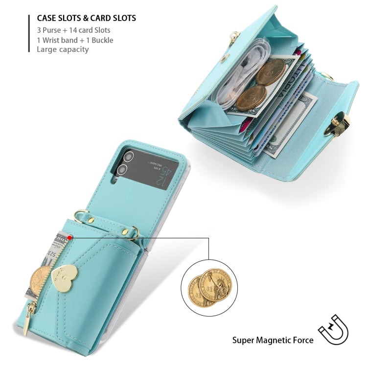 For Samsung Galaxy Z Flip3 5G POLA Love Buckle Multi-Card Slots Zipper Wallet Phone Case(Blue) - Galaxy Phone Cases by POLA | Online Shopping UK | buy2fix