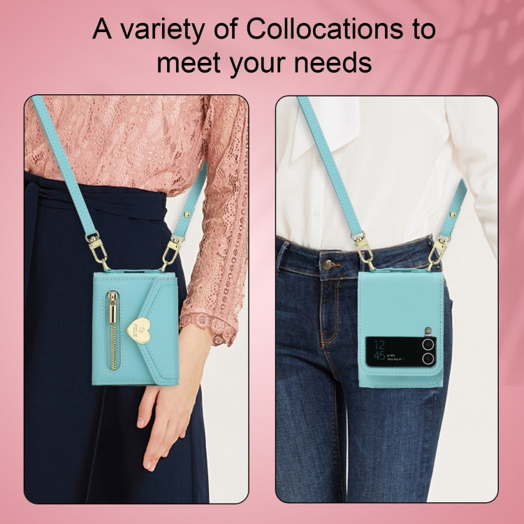 For Samsung Galaxy Z Flip3 5G POLA Love Buckle Multi-Card Slots Zipper Wallet Phone Case(Blue) - Galaxy Phone Cases by POLA | Online Shopping UK | buy2fix