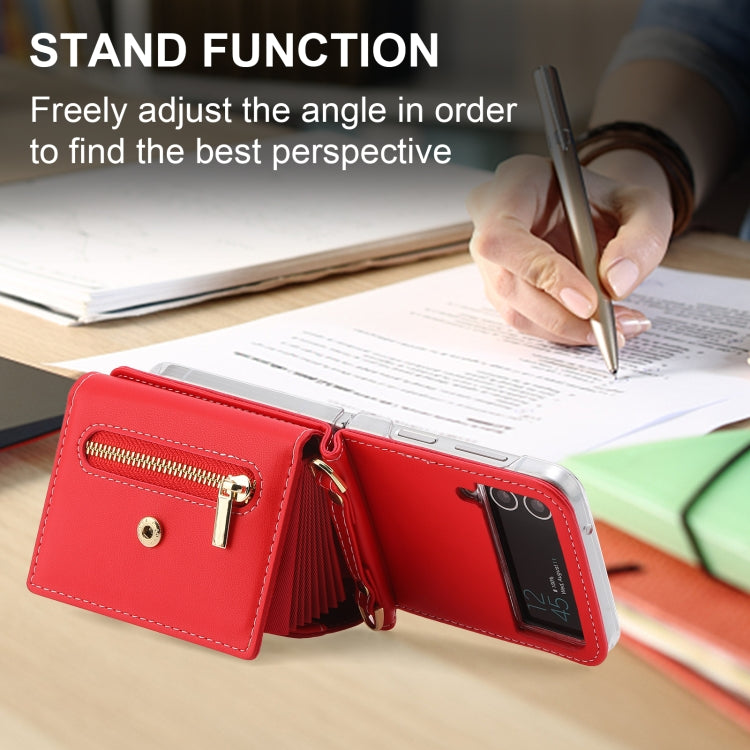 For Samsung Galaxy Z Flip3 5G POLA Love Buckle Multi-Card Slots Zipper Wallet Phone Case(Red) - Galaxy Phone Cases by POLA | Online Shopping UK | buy2fix