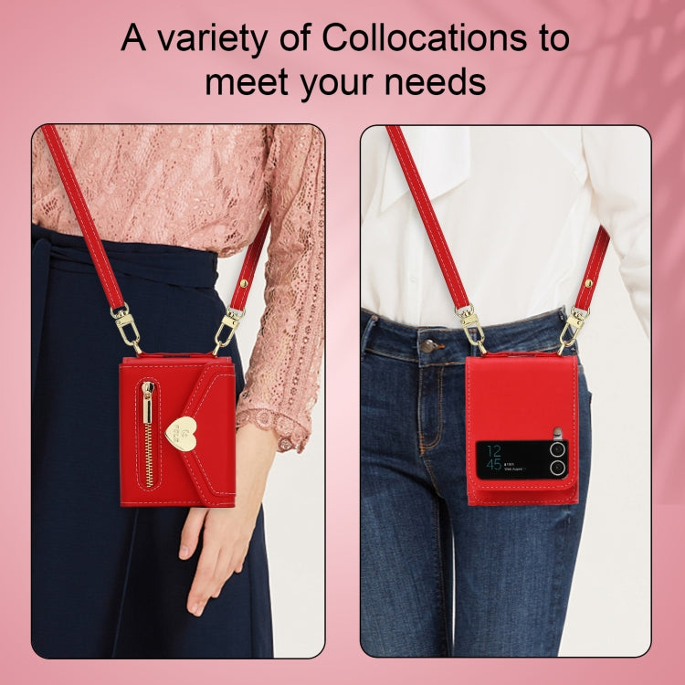 For Samsung Galaxy Z Flip3 5G POLA Love Buckle Multi-Card Slots Zipper Wallet Phone Case(Red) - Galaxy Phone Cases by POLA | Online Shopping UK | buy2fix