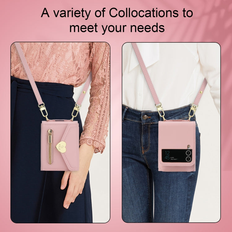 For Samsung Galaxy Z Flip3 5G POLA Love Buckle Multi-Card Slots Zipper Wallet Phone Case(Pink) - Galaxy Phone Cases by POLA | Online Shopping UK | buy2fix