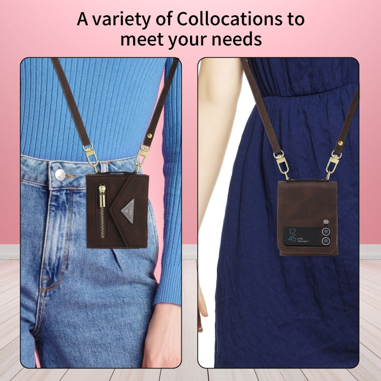 For Samsung Galaxy Z Flip3 POLA Skin Feel Multi-Card Slots Zipper Wallet Phone Case(Brown) - Galaxy Phone Cases by POLA | Online Shopping UK | buy2fix
